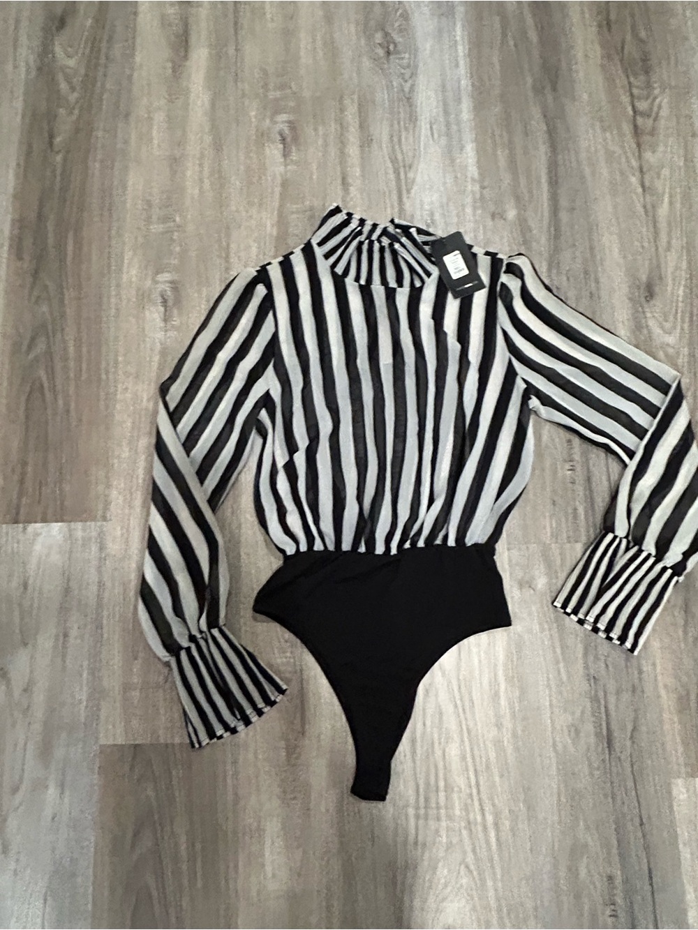 Fashion Nova Black and White Striped Long-Sleeve Kids One-Piece Bodysuit
